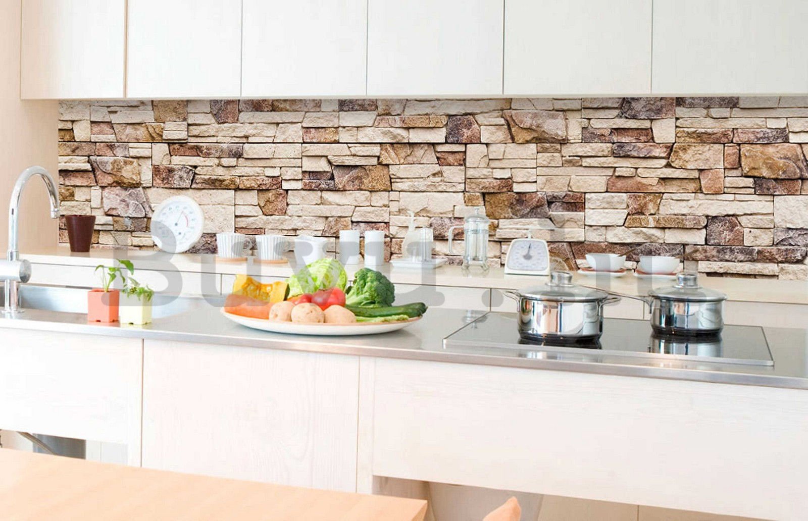 Öntapadós mosható tapéta konyhába - Kő fal, 350x60 cm