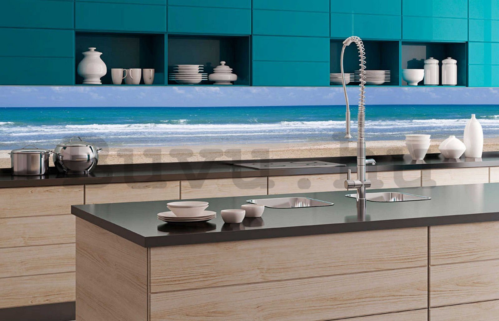 Öntapadós mosható tapéta konyhába - Hullámok a tengerparton, 350x60 cm