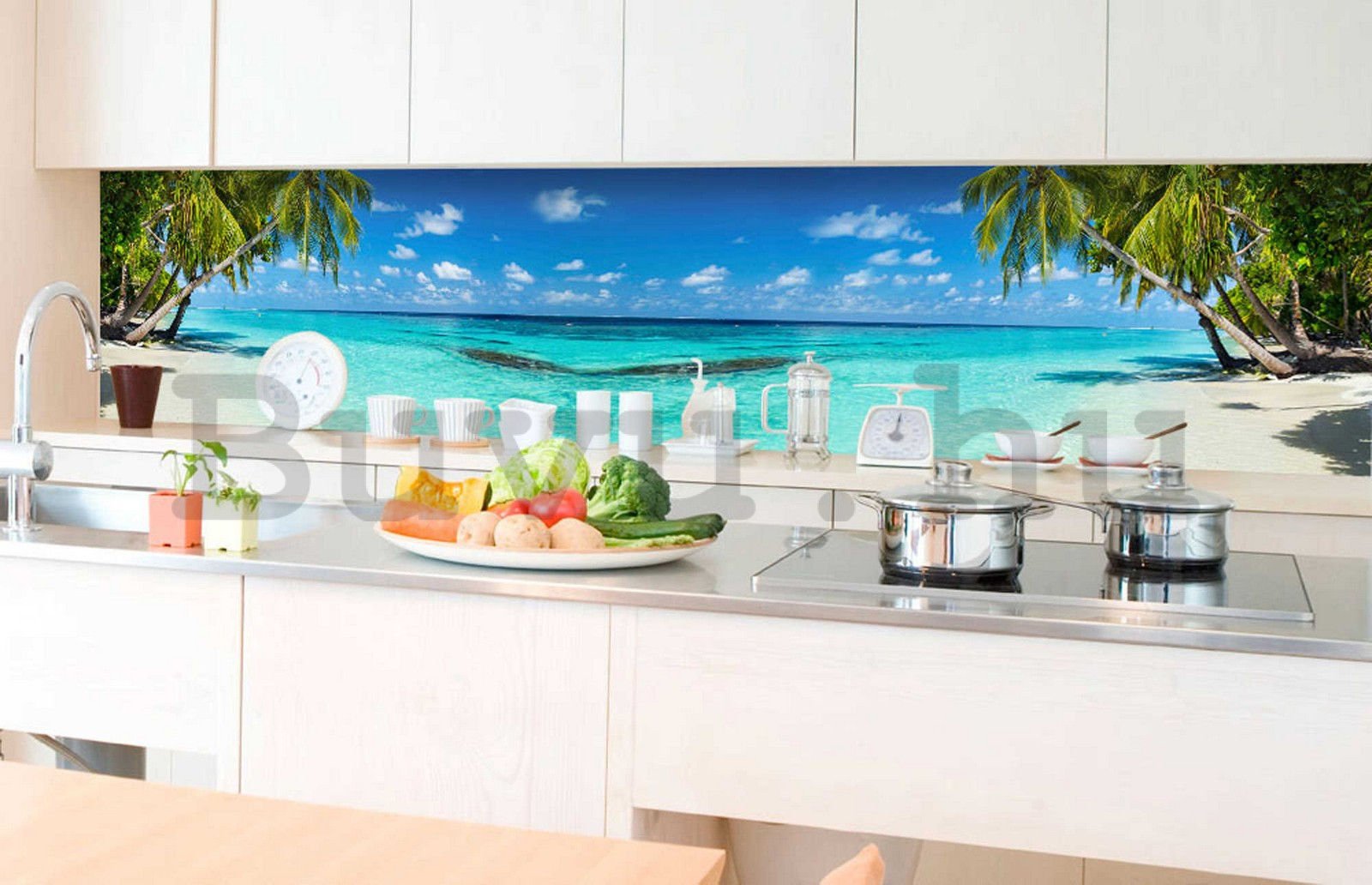 Öntapadós mosható tapéta konyhába - Paradicsom strand, 350x60 cm