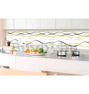Öntapadós mosható tapéta konyhába - Fekete és sárga hullámok, 350x60 cm