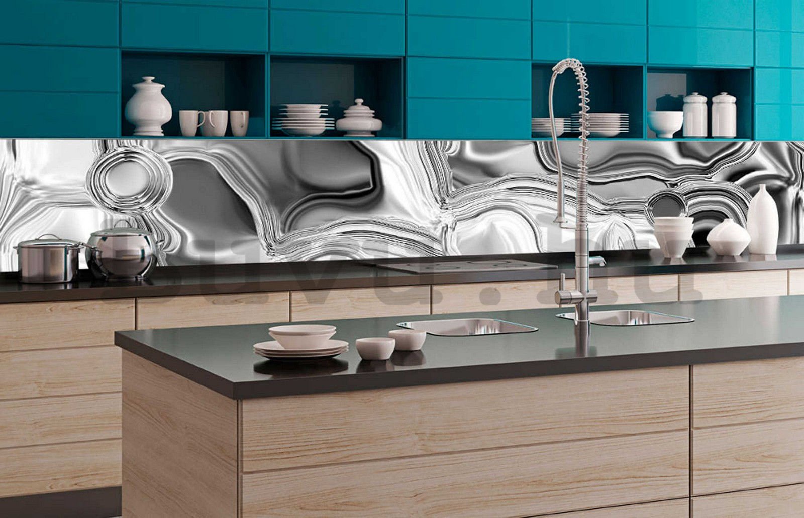 Öntapadós mosható tapéta konyhába - Folyékony ezüst bélés, 350x60 cm