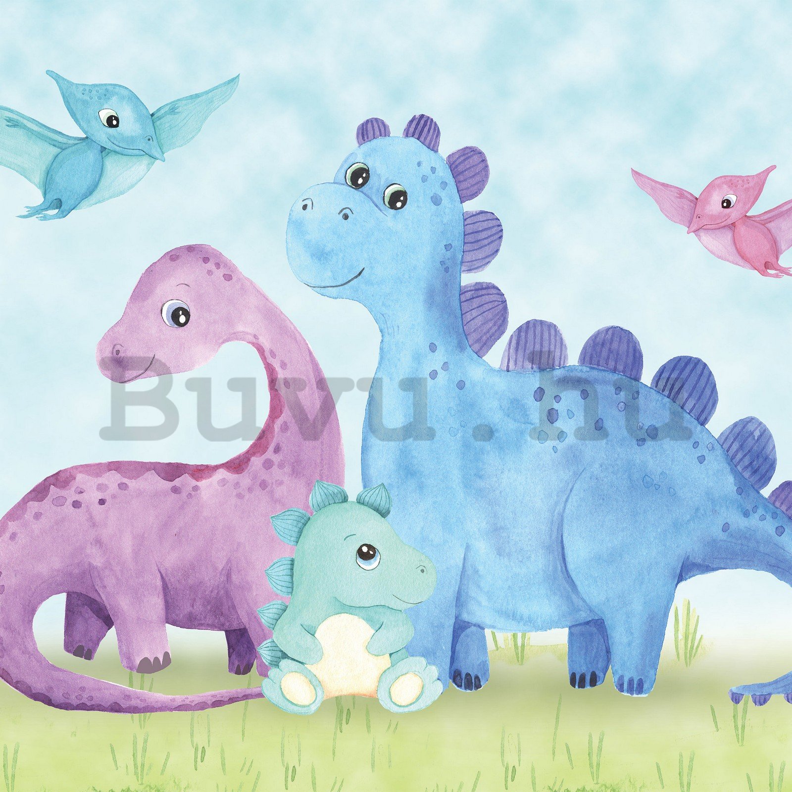 Vlies fotótapéta: Gyermek tapéta színes vidám dinoszauruszok - 368x254 cm