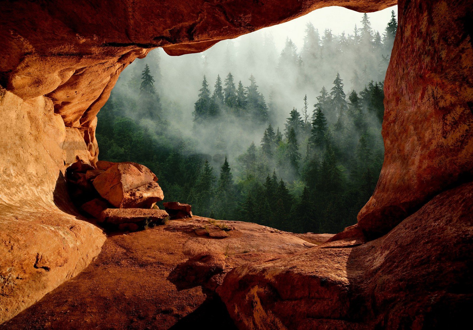 Vlies fotótapéta: Egy barlang az erdő mellett - 368x254 cm