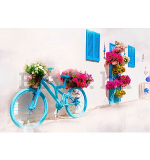Vlies fotótapéta: Görög kerékpár és virágok - 416x254 cm