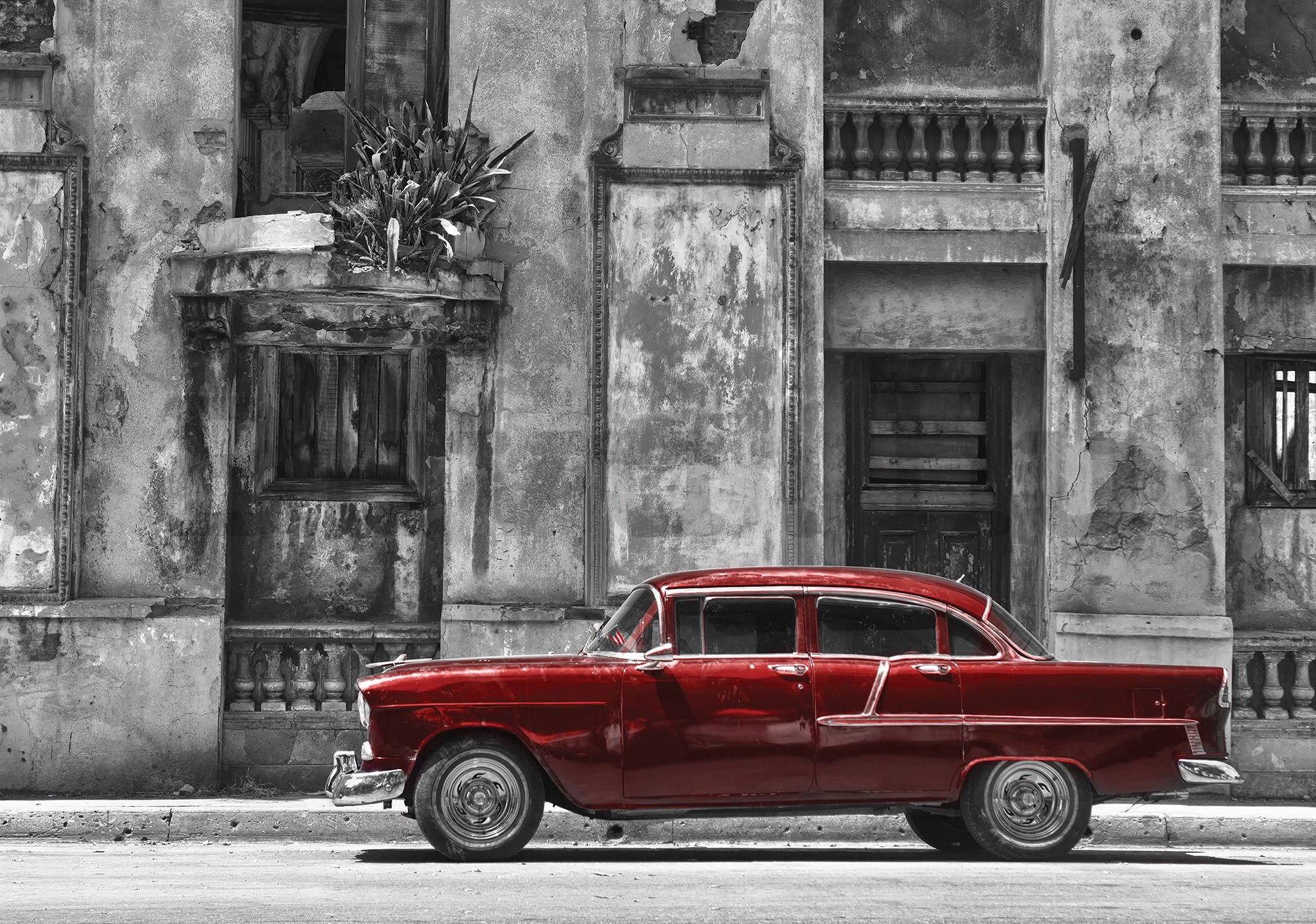 Vlies fotótapéta: Kubai utcai piros autó - 208x146 cm