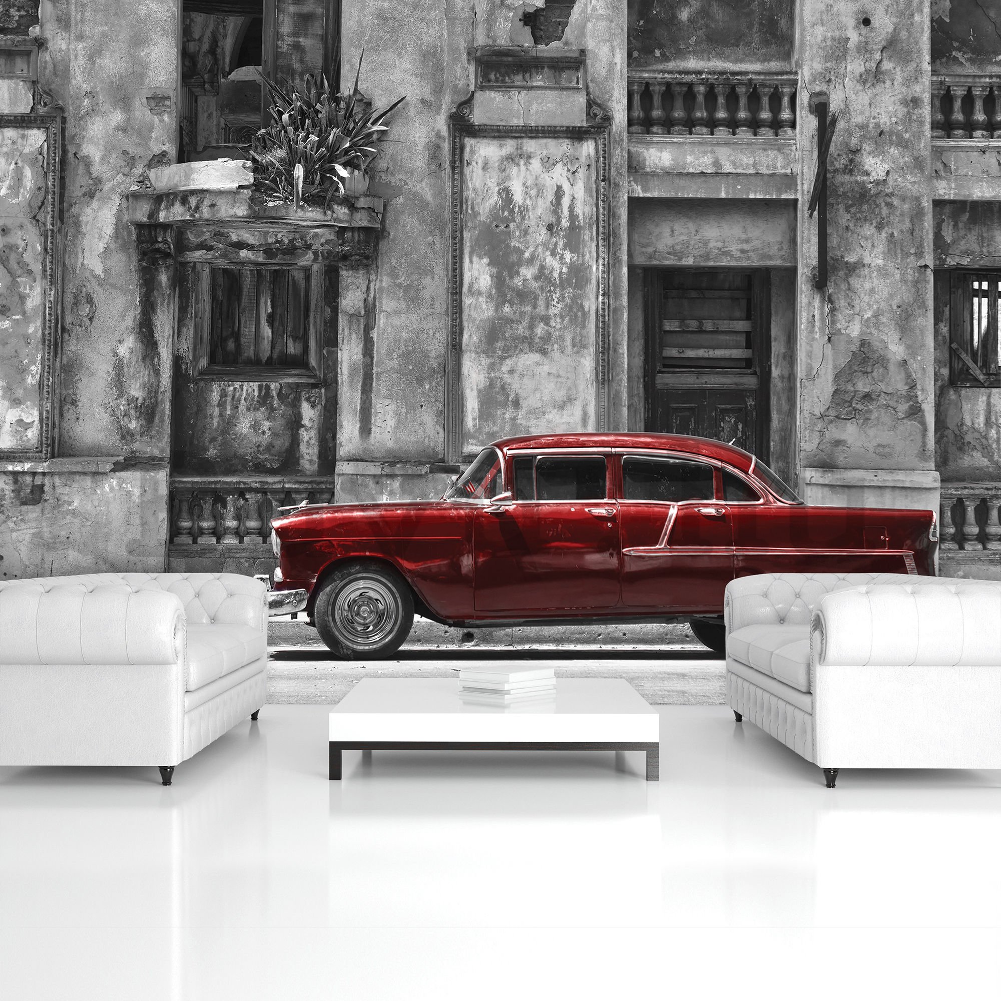 Vlies fotótapéta: Kubai utcai piros autó - 208x146 cm