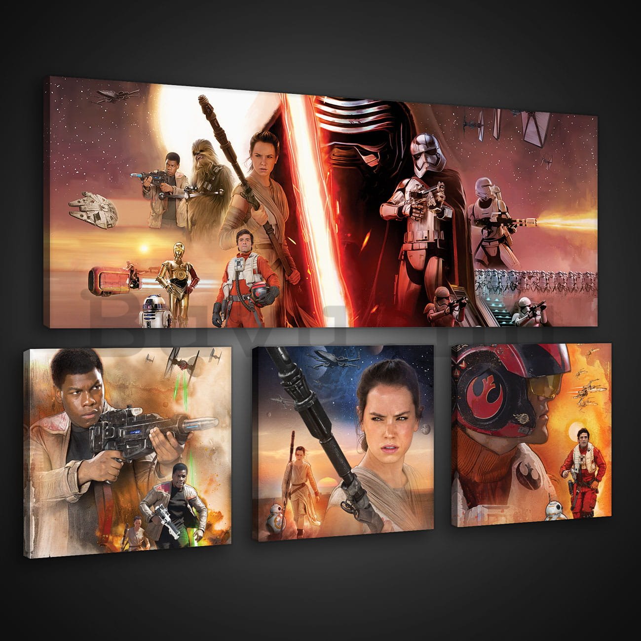 Vászonkép: Star Wars The Force Awakens - készlet 1 db 80x30 cm és 3 db 25,8x24,8 cm