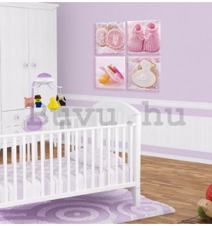 Vászonkép: Rózsaszín baba motívumok - készlet 4db 25x25cm