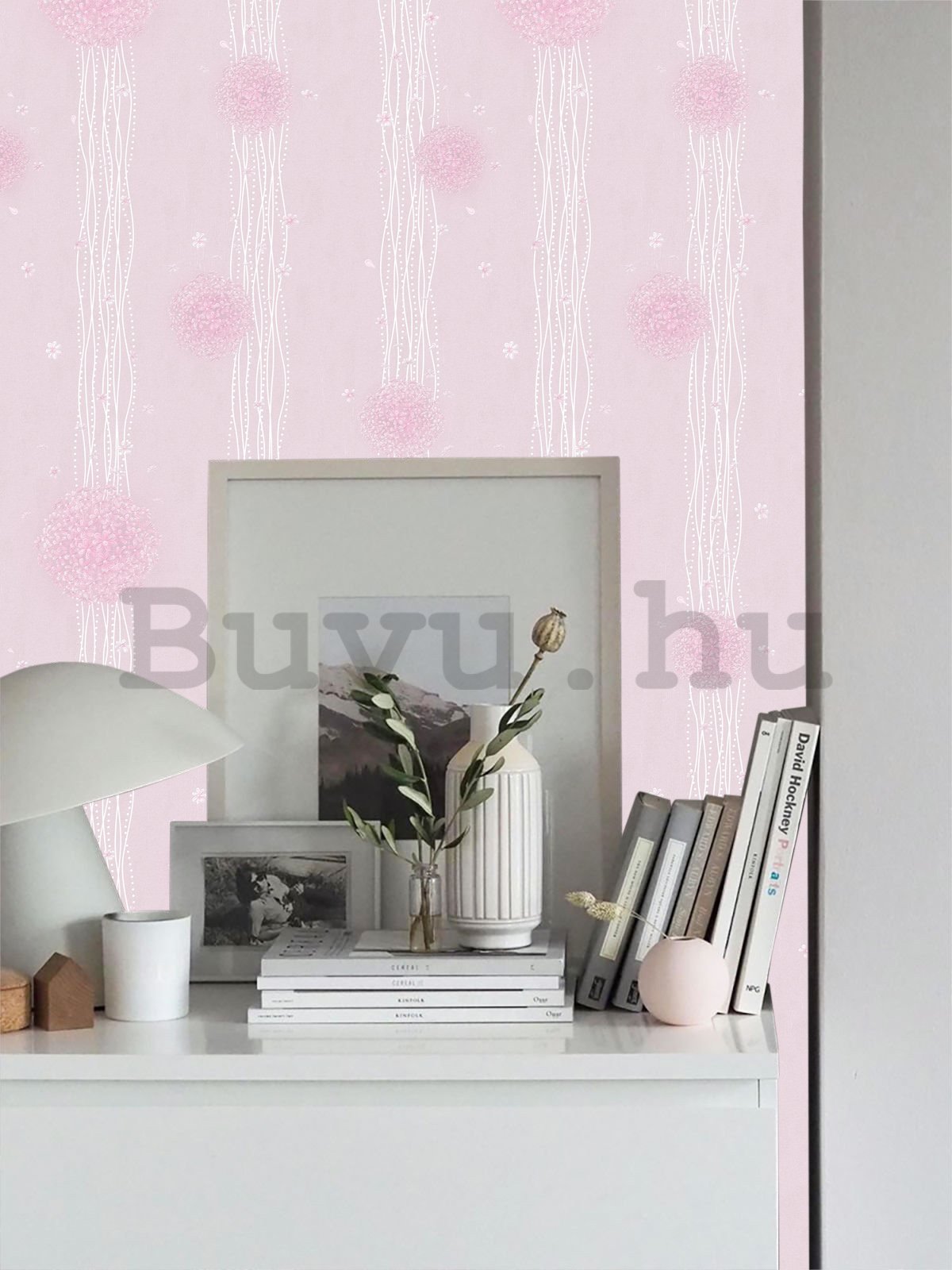 Mosható vinyl tapéta rózsaszín háttéren apró rózsaszín virágok