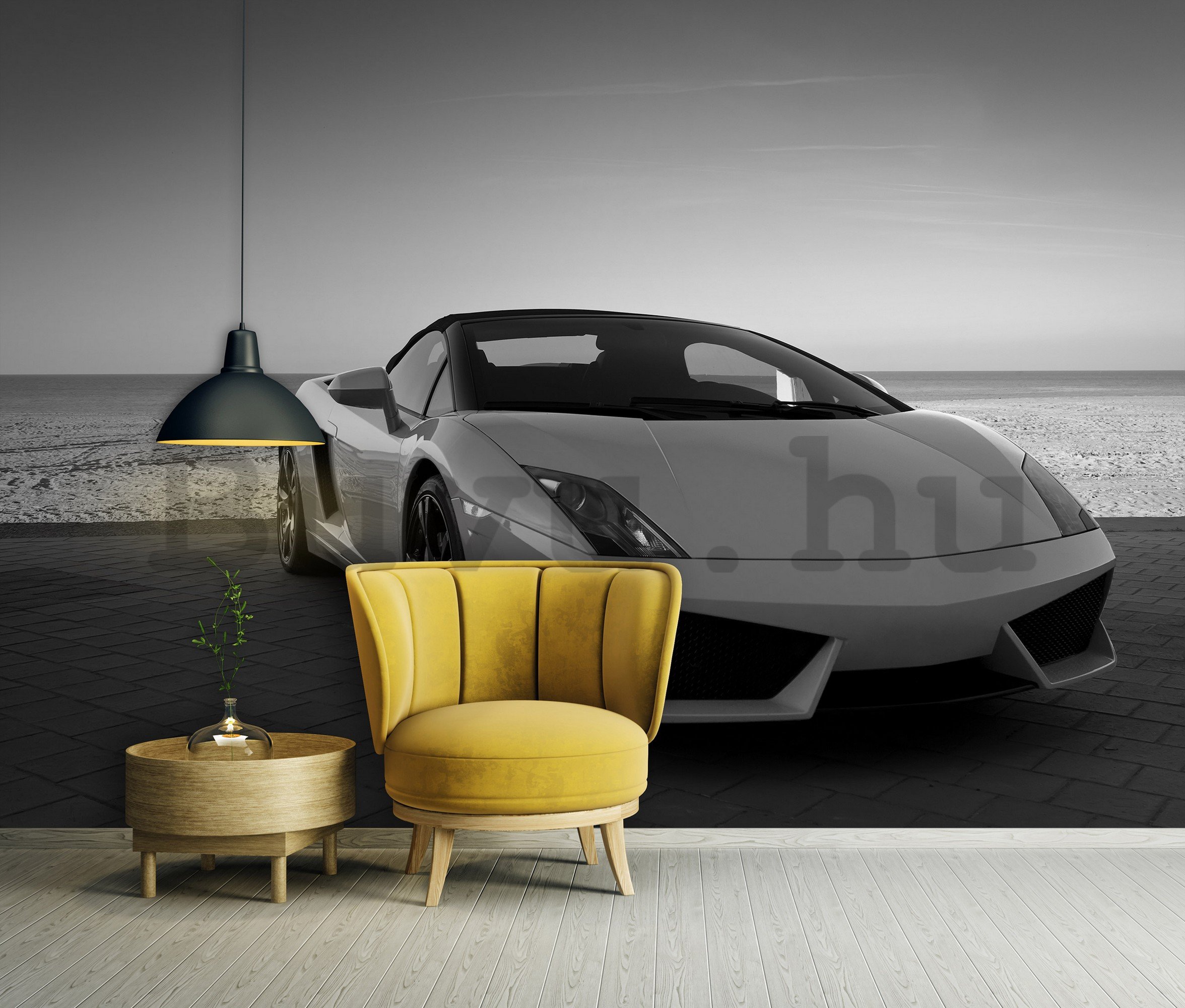 Vlies fotótapéta: Fekete-fehér Lamborghini - 254x184 cm