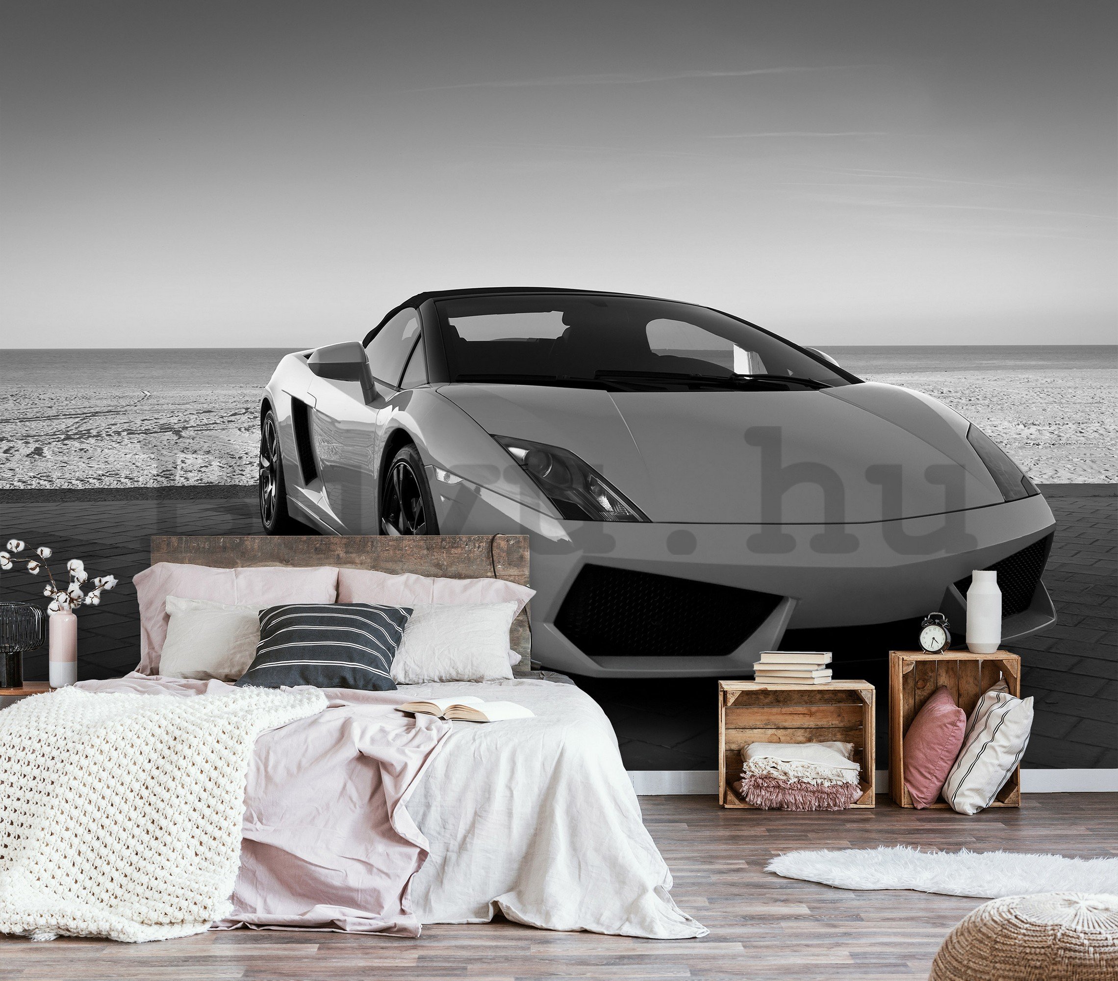 Vlies fotótapéta: Fekete-fehér Lamborghini - 254x184 cm