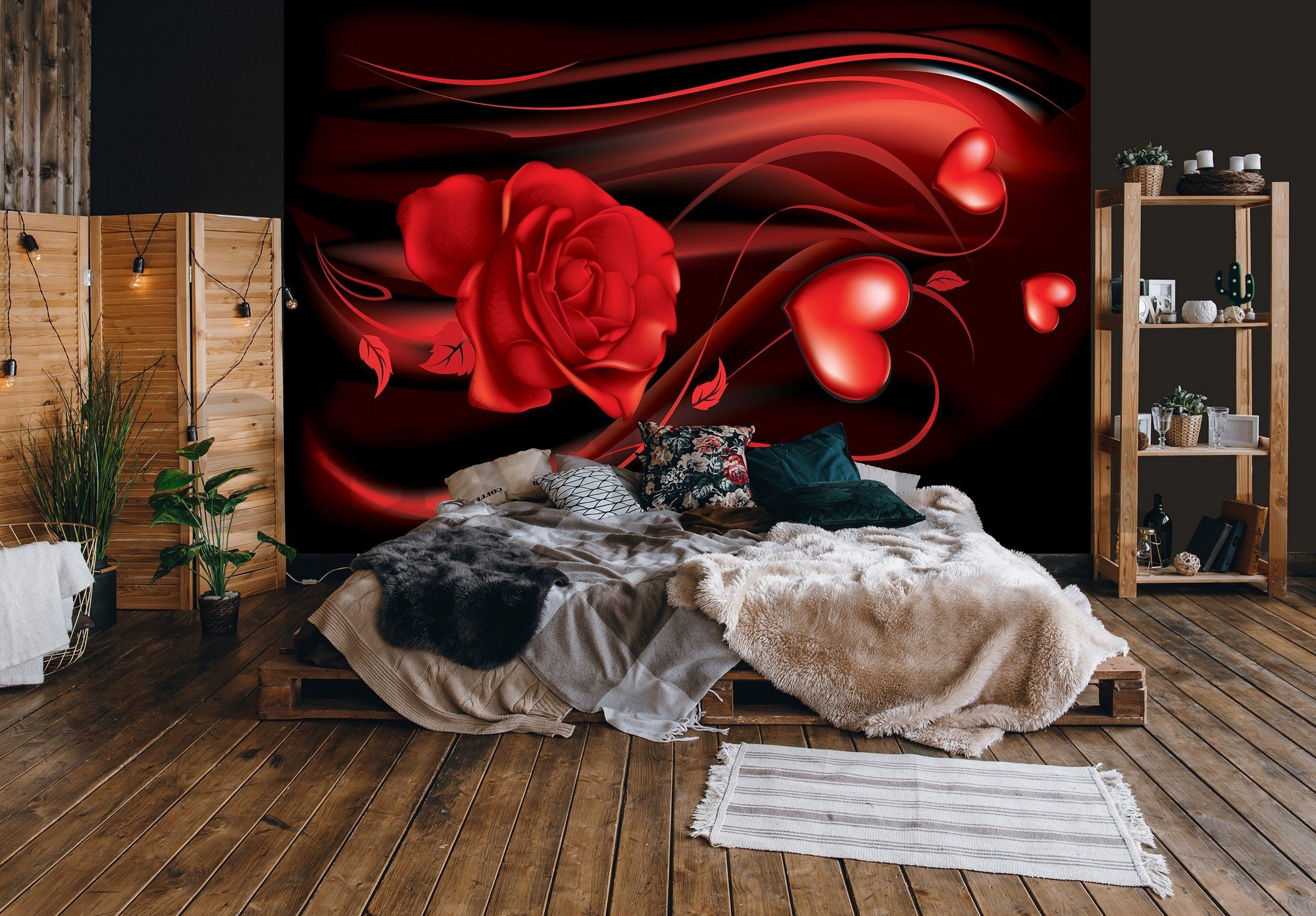 Fotótapéta: Piros szív és rózsa - 254x184 cm