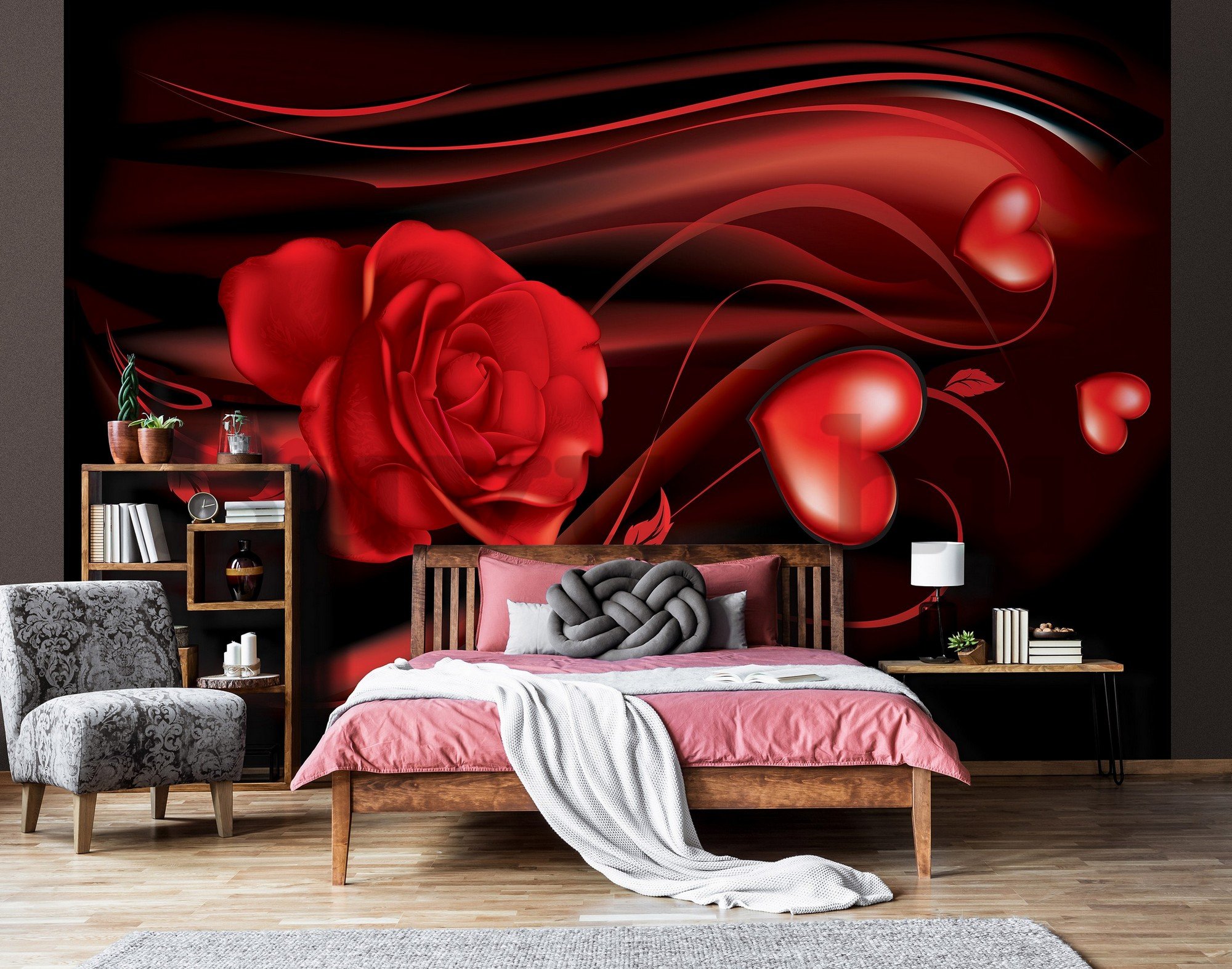 Fotótapéta: Piros szív és rózsa - 254x184 cm