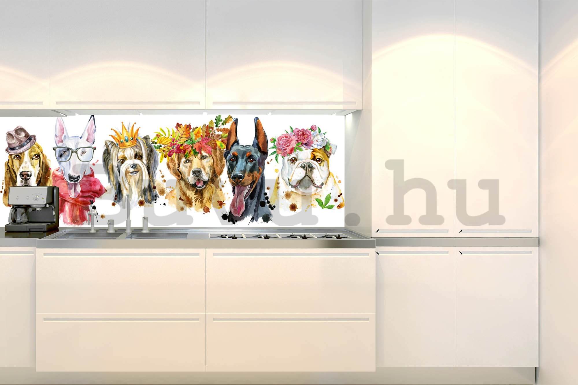 Öntapadós mosható tapéta konyhába - Kutya portrék, 180x60 cm