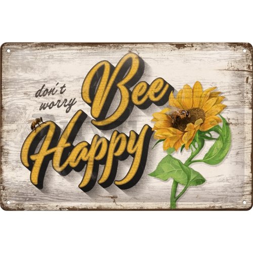 Fémtáblák: Bee Happy - 20x30 cm