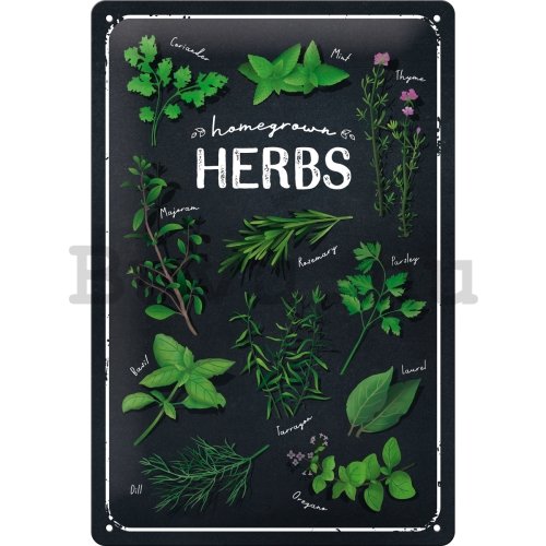 Fémtáblák: Homegrown Herbs - 20x30 cm