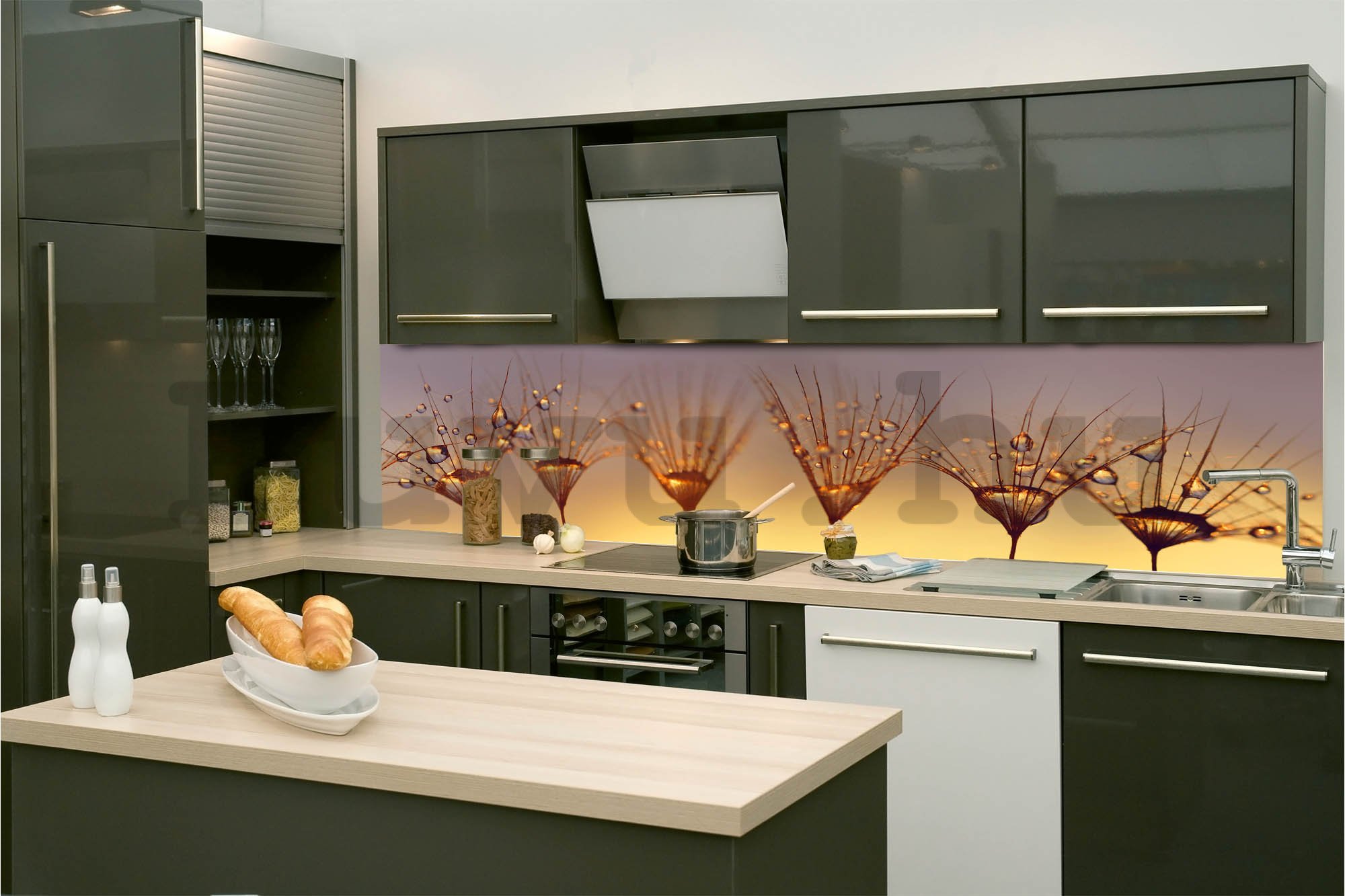 Öntapadós mosható tapéta konyhába - Cseppek a pitypangon, 260x60 cm