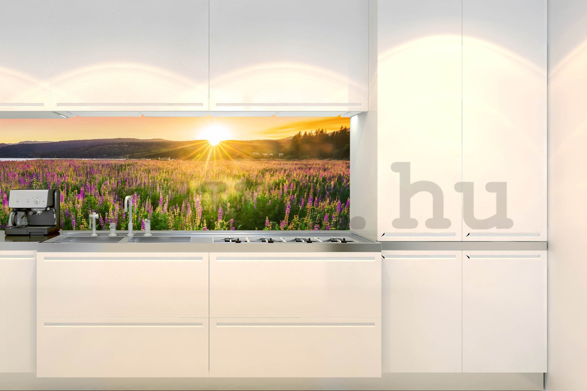Öntapadós mosható tapéta konyhába - Naplemente a mező felett, 180x60 cm