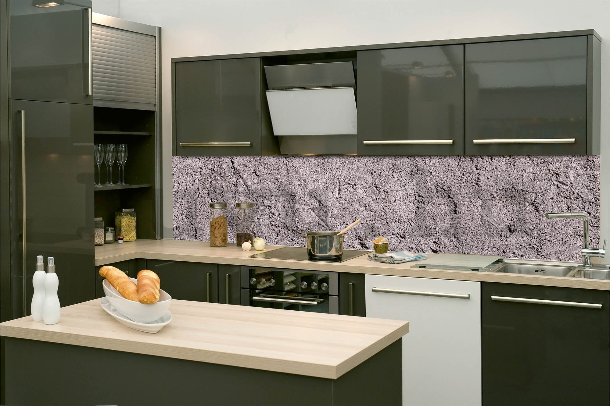 Öntapadós mosható tapéta konyhába - Sötét stukkó, 260x60 cm