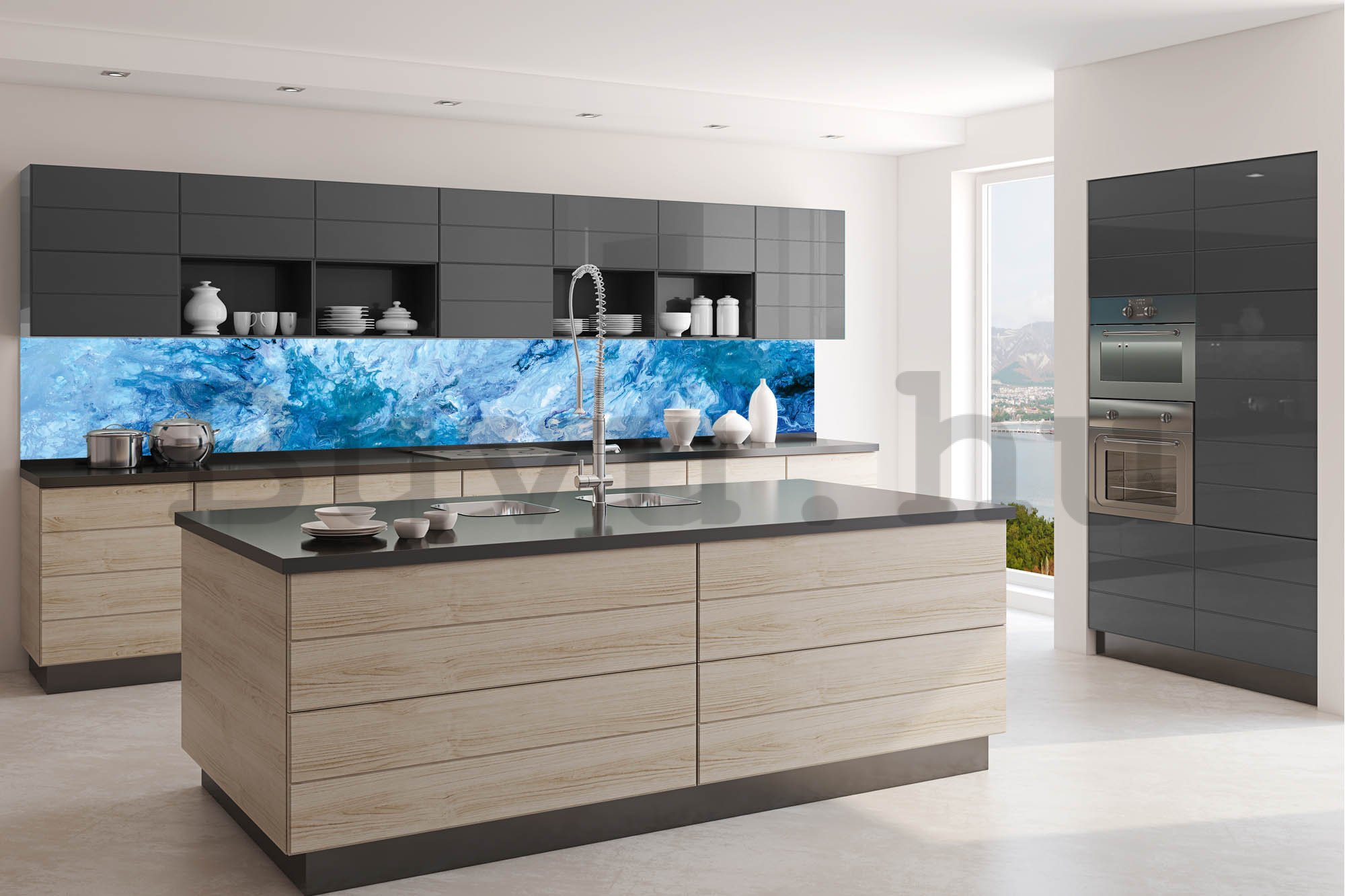 Öntapadós mosható tapéta konyhába - Kék márvány, 350x60 cm