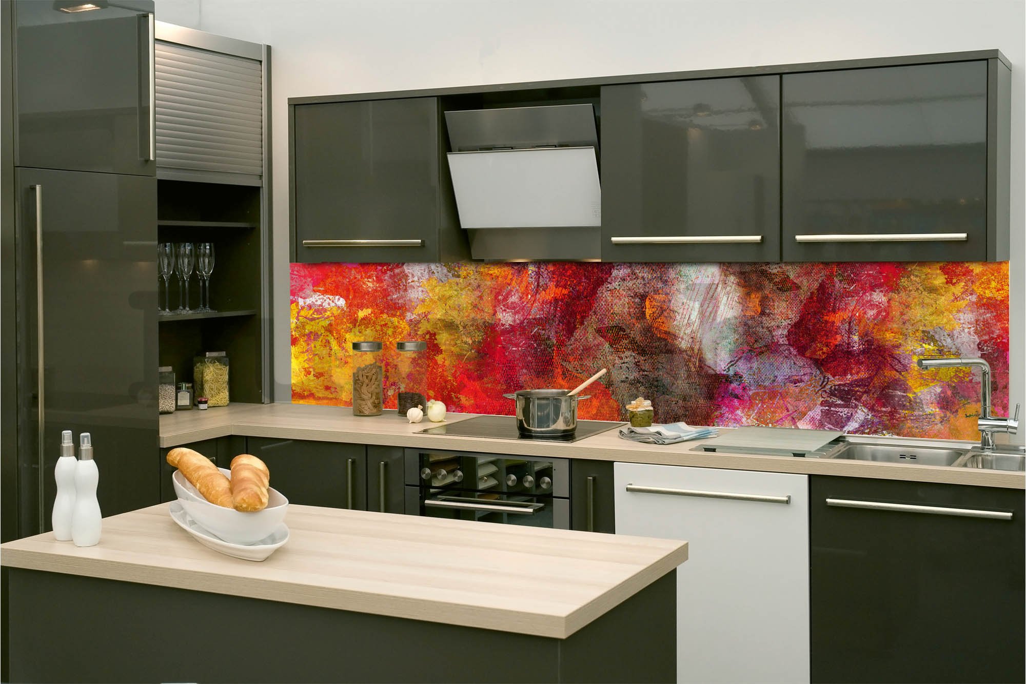 Öntapadós mosható tapéta konyhába - Absztrakt fal, 260x60 cm