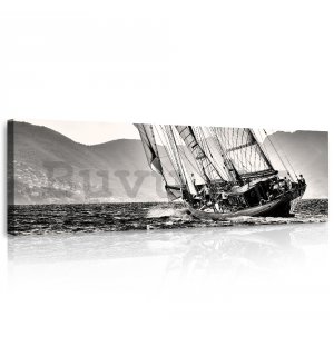 Vászonkép: Vitorlázás (fekete-fehér vitorlás hajó) - 145x45 cm