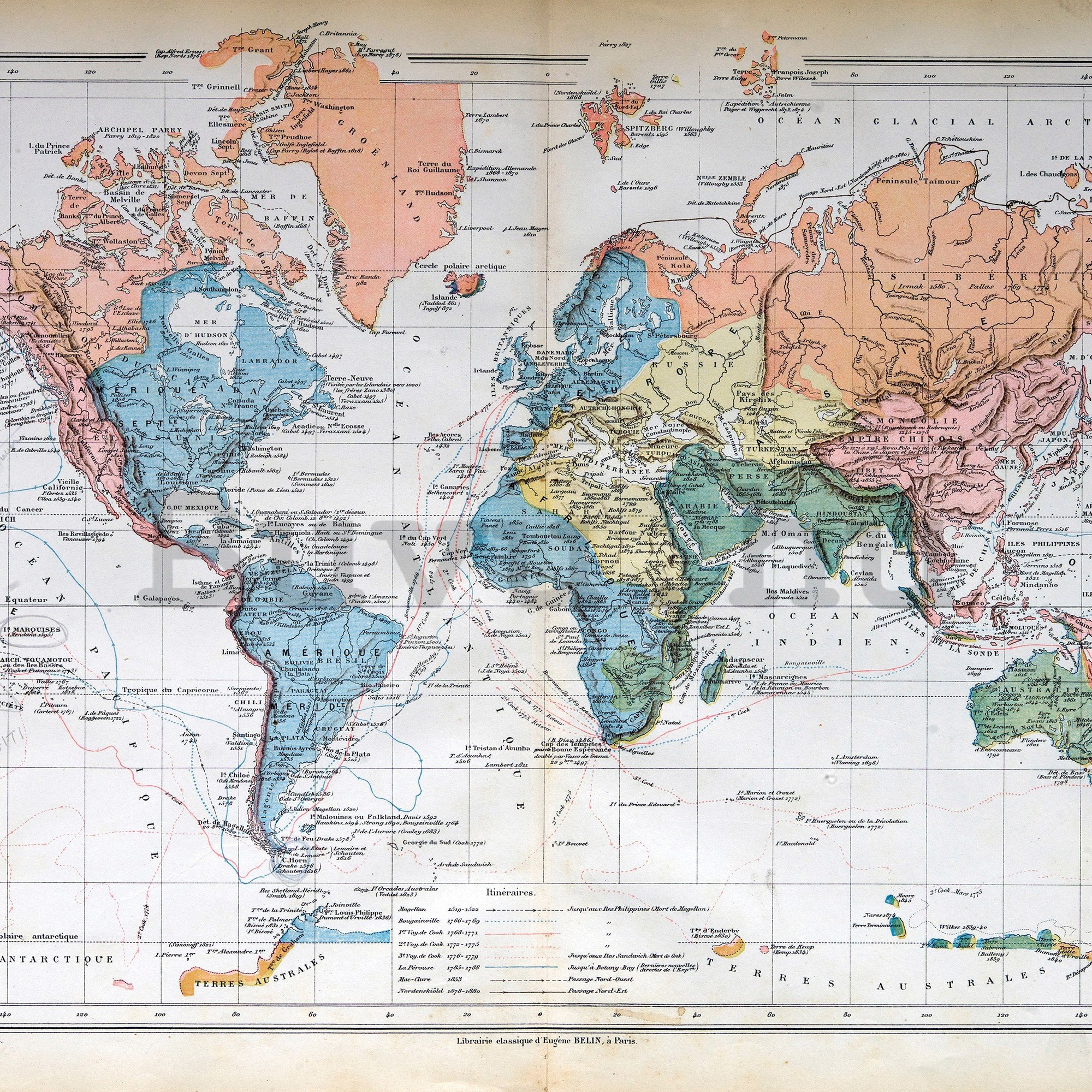 Vlies fotótapéta: Francia világtérkép (Vintage) - 254x184 cm