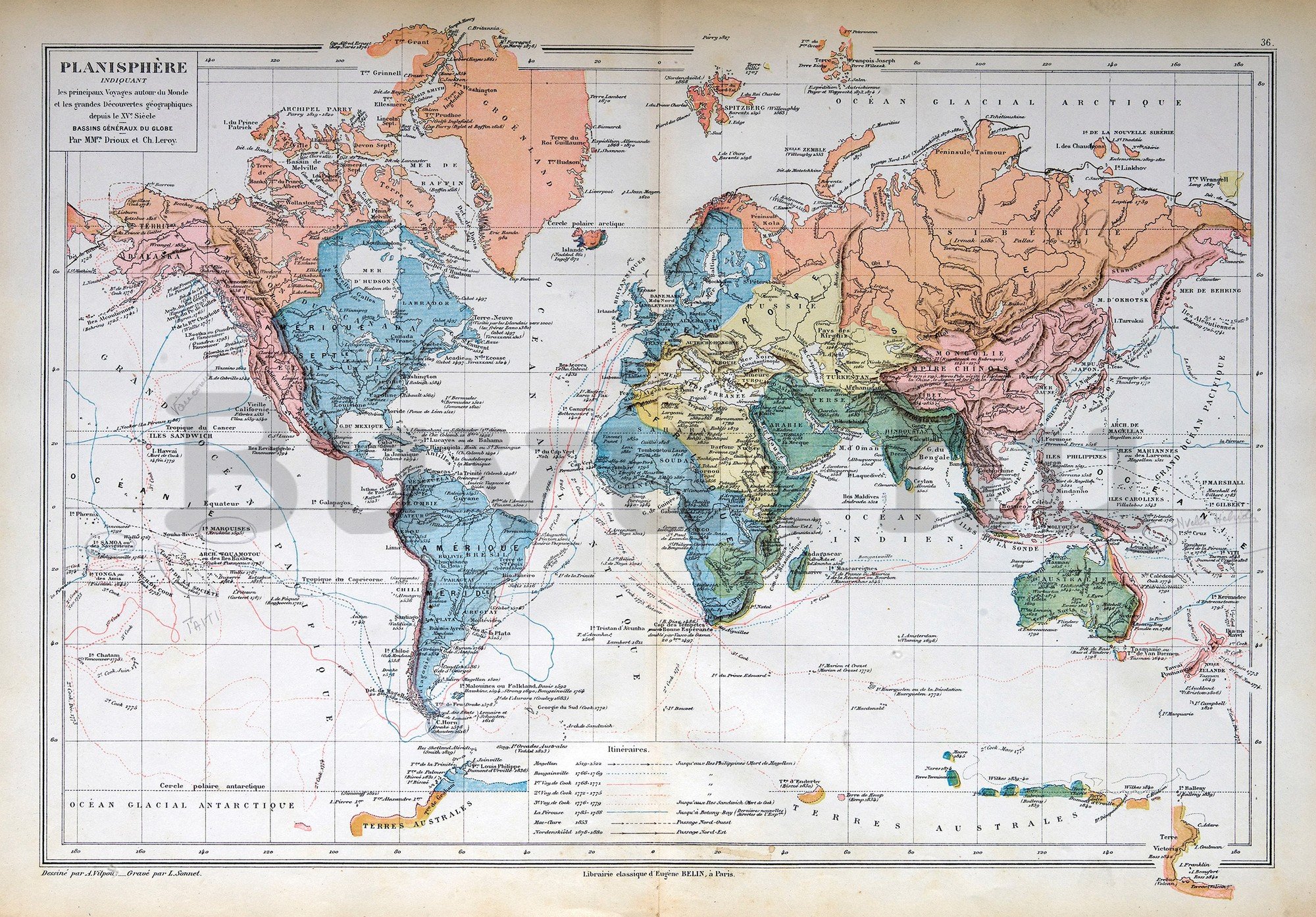 Vlies fotótapéta: Francia világtérkép (Vintage) - 254x184 cm