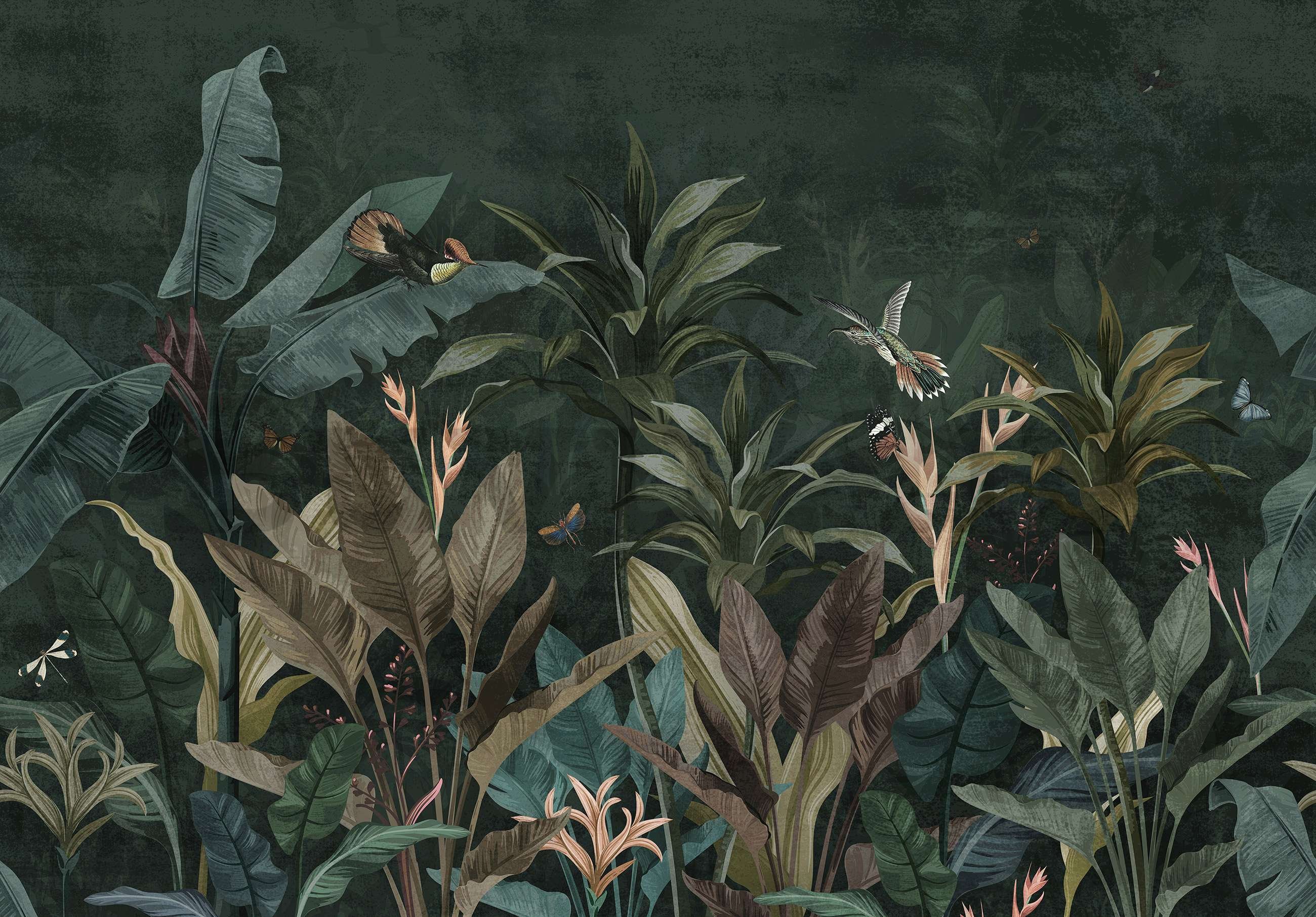 Vlies fotótapéta: Állatok a dzsungelben (Madarak és pillangók) - 254x184 cm