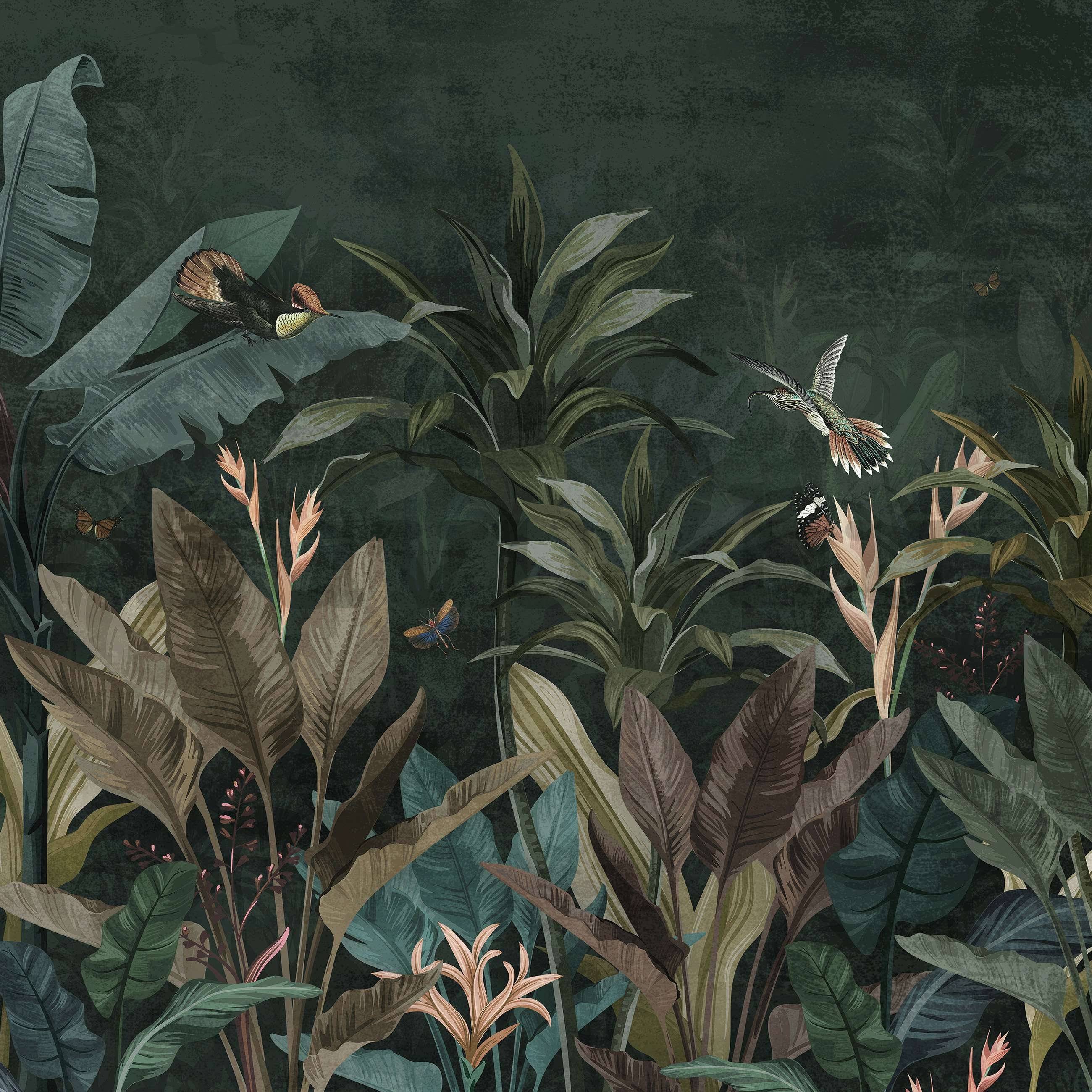 Vlies fotótapéta: Állatok a dzsungelben (Madarak és pillangók) - 152,5x104 cm