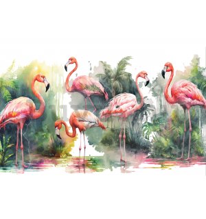 Vlies fotótapéta: Flamingók a természetben - 254x184 cm