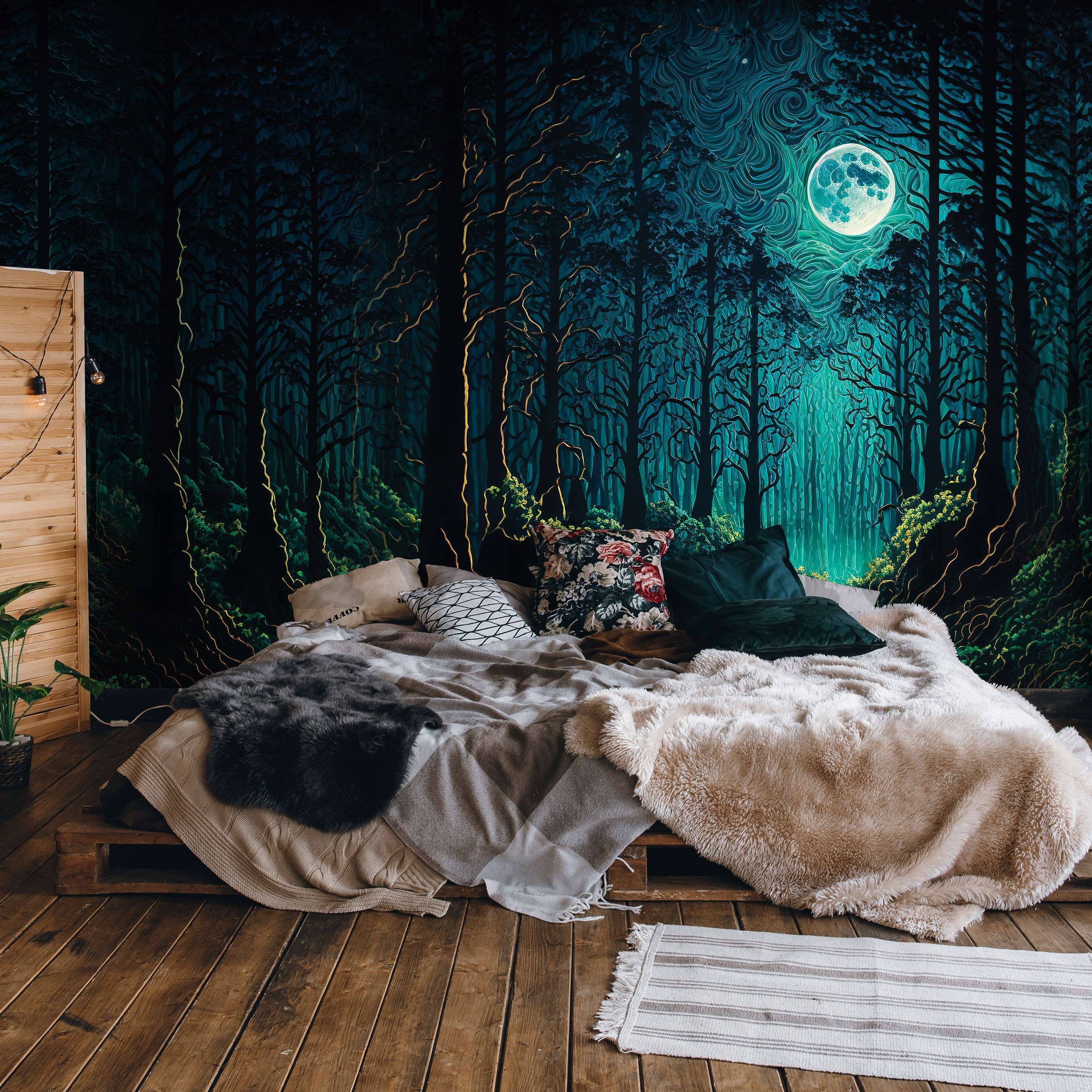 Vlies fotótapéta: Elvarázsolt erdő a holdfényben - 254x184 cm