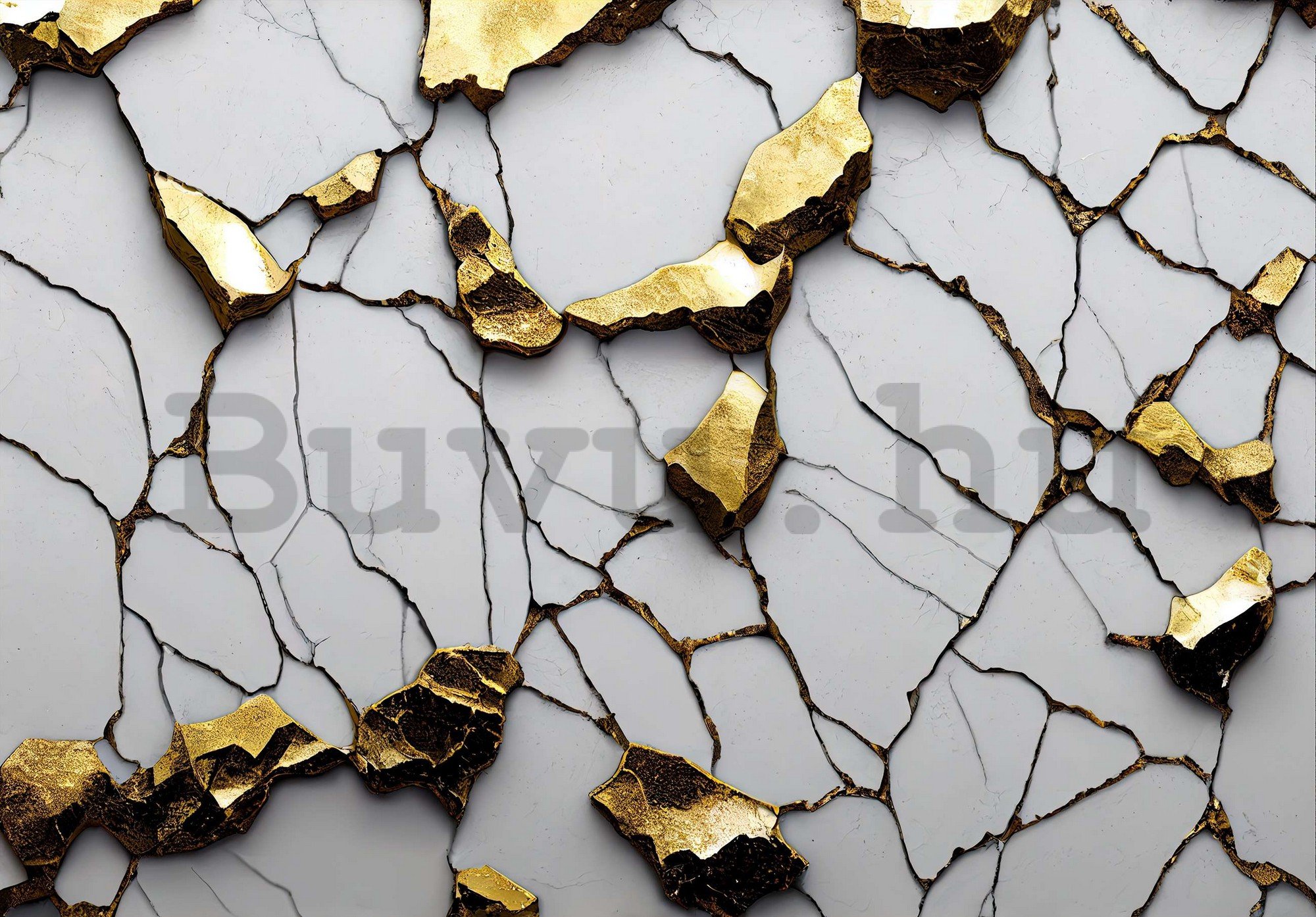 Vlies fotótapéta: Arany márvány csillogás utánzata fehér falakkal - 416x254 cm