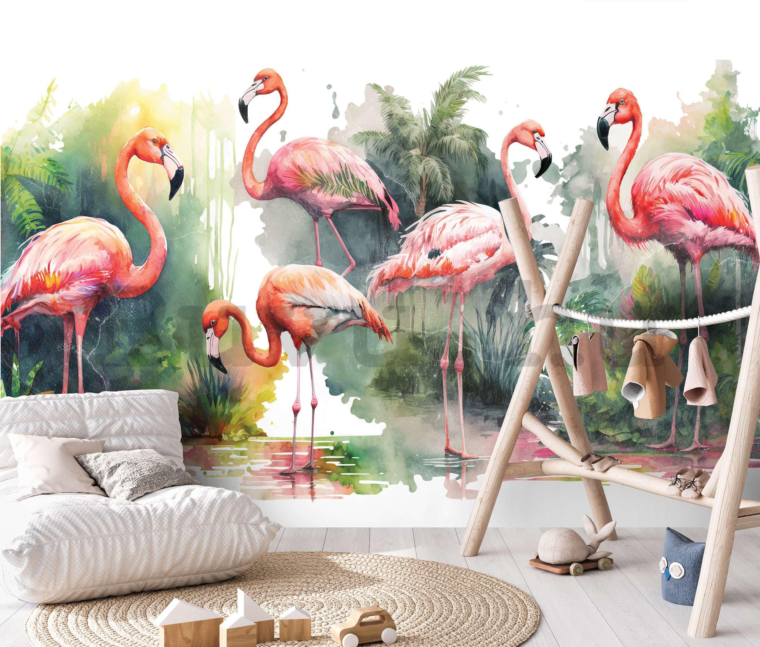 Vlies fotótapéta: Flamingók a természetben - 416x254 cm