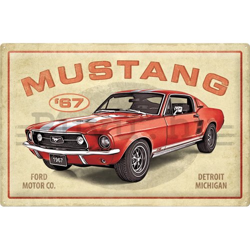 Fémplakát: Ford Mustang GT 1967 Red - 60x40 cm