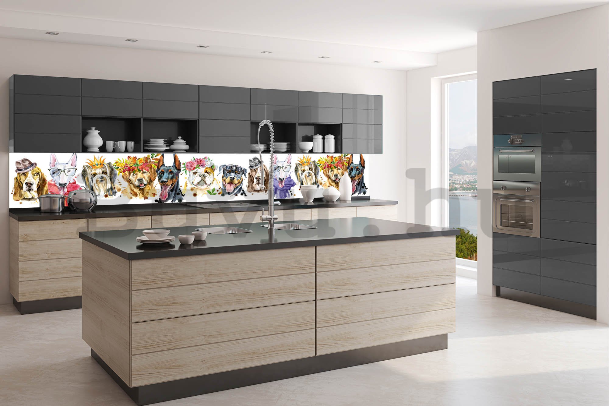 Öntapadós mosható tapéta konyhába - Kutya portrék, 350x60 cm