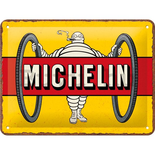 Fémtáblák: Michelin - Tyres Bibendum Yellow - 20x15 cm