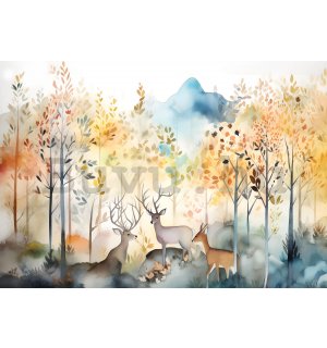Vlies fotótapéta: For kids watercolour forest - 254x184 cm