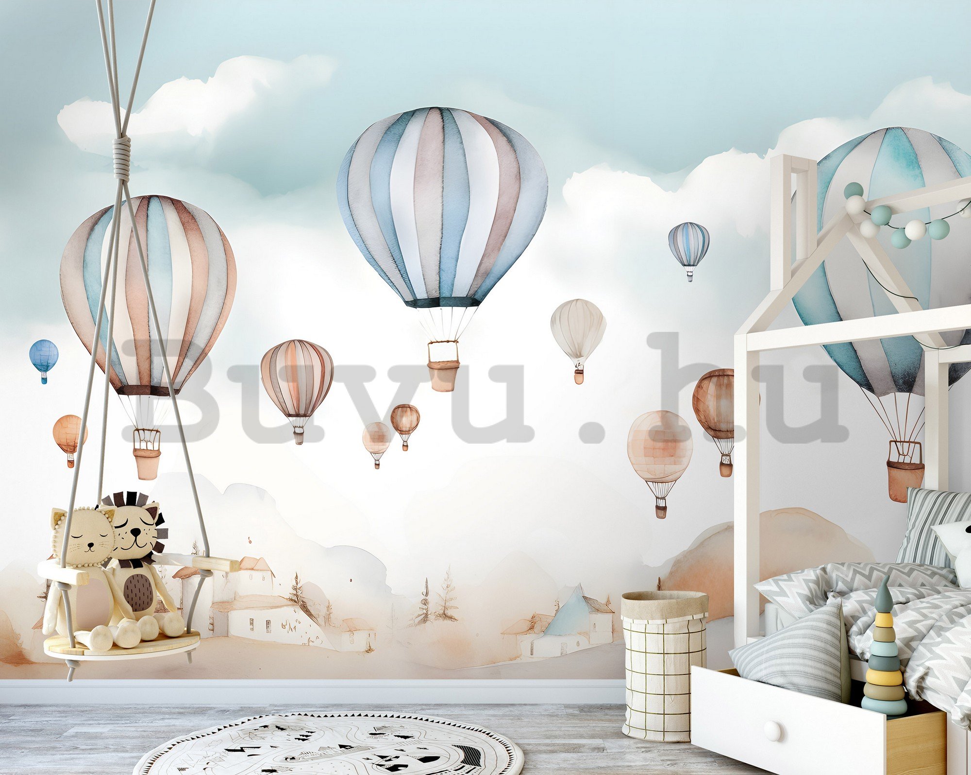 Vlies fotótapéta: For kids fairytale watercolour balloons - 254x184 cm