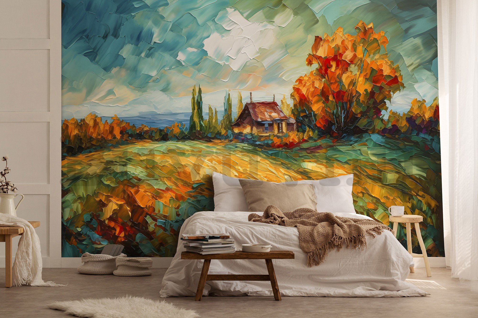 Vlies fotótapéta: Lanscape oil-colour painting nature - 254x184 cm