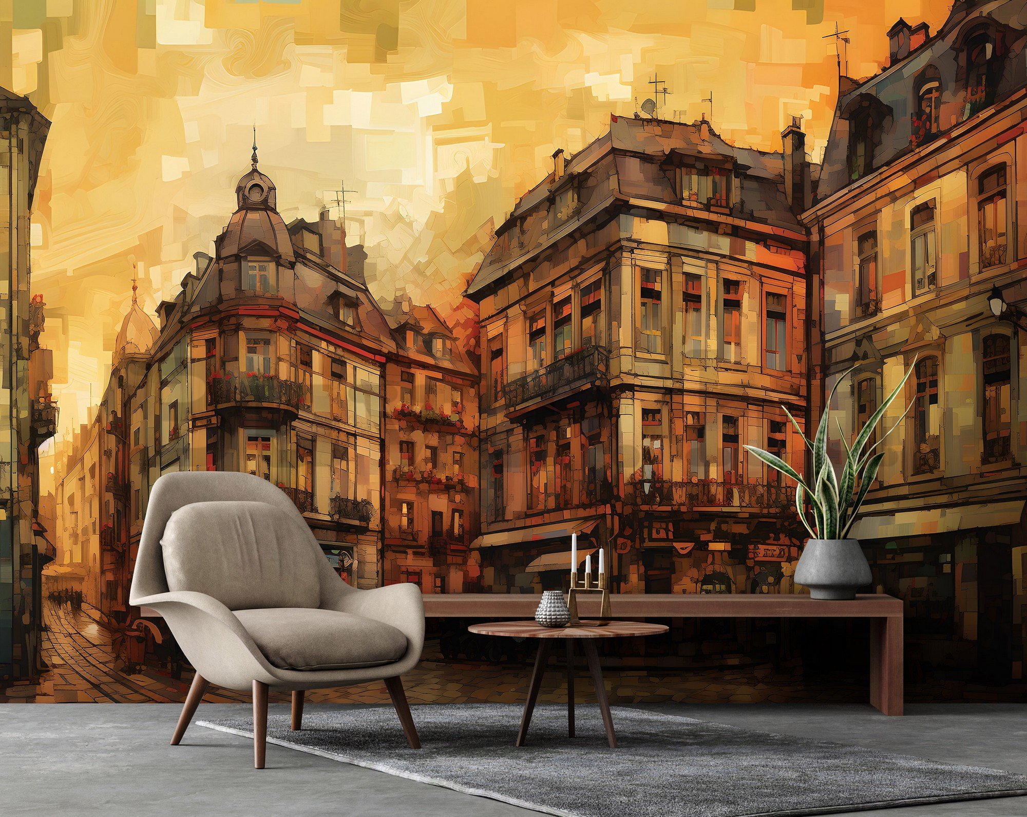 Vlies fotótapéta: City architecture oil-colours painting - 254x184 cm