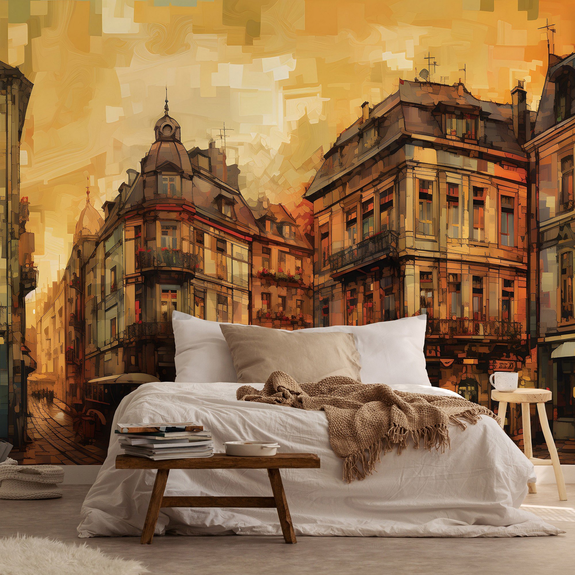 Vlies fotótapéta: City architecture oil-colours painting - 254x184 cm