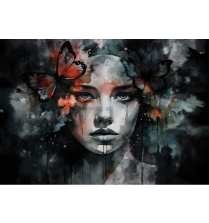 Vlies fotótapéta: Art watercolour woman butterfly - 254x184 cm