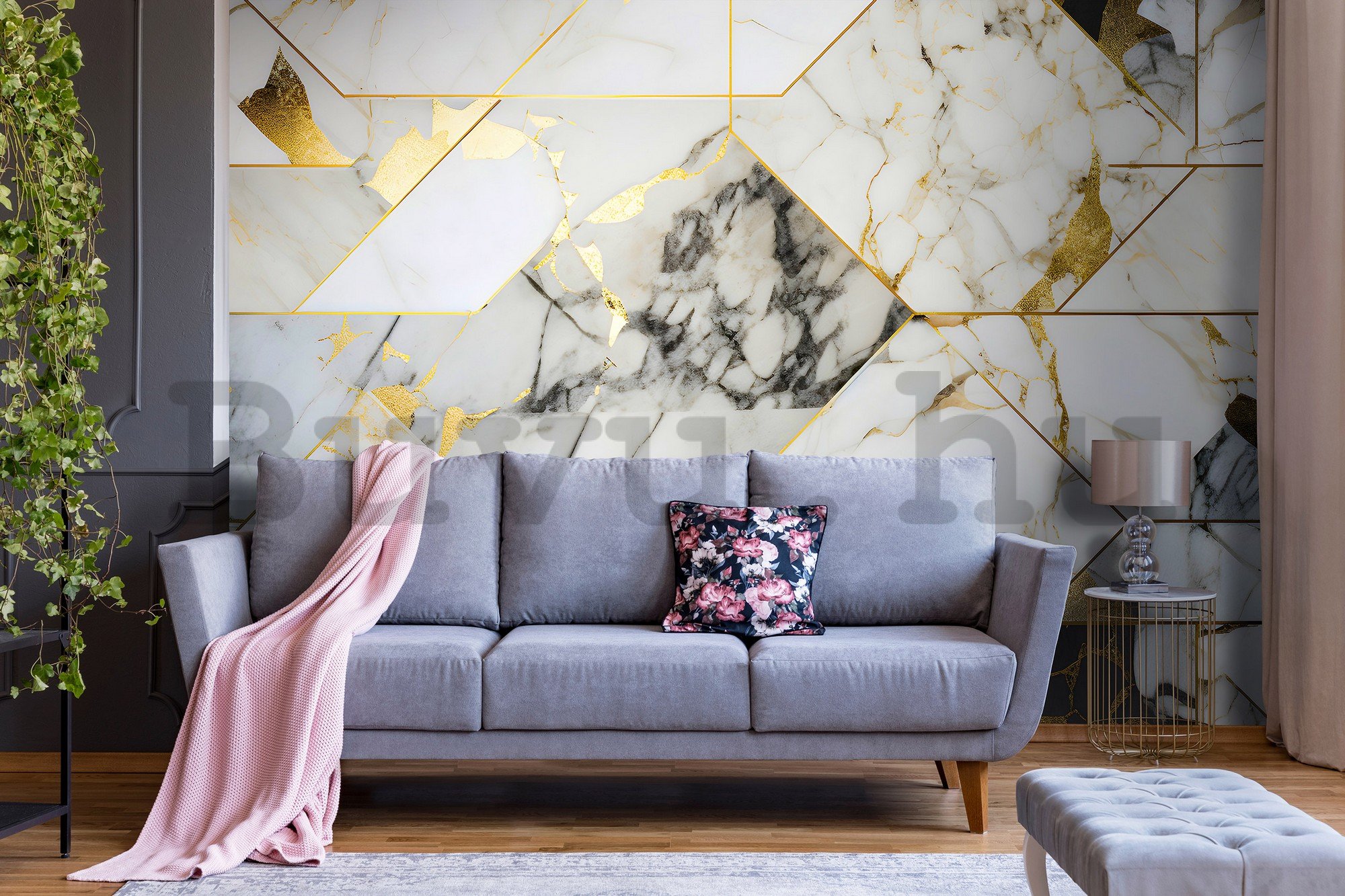Vlies fotótapéta: Imitation marble gold geometry - 254x184 cm