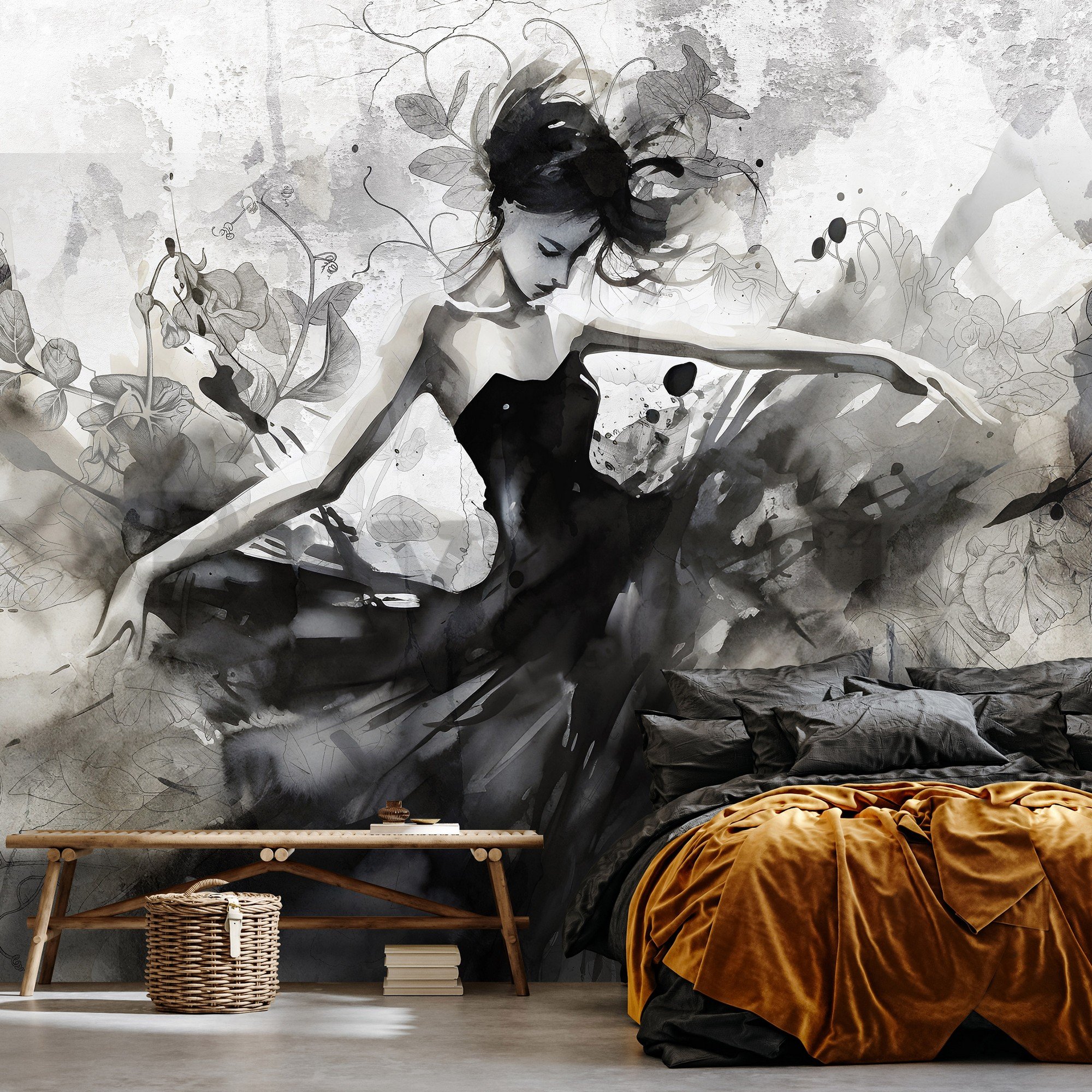 Vlies fotótapéta: Painting B&W concrete dancer - 254x184 cm