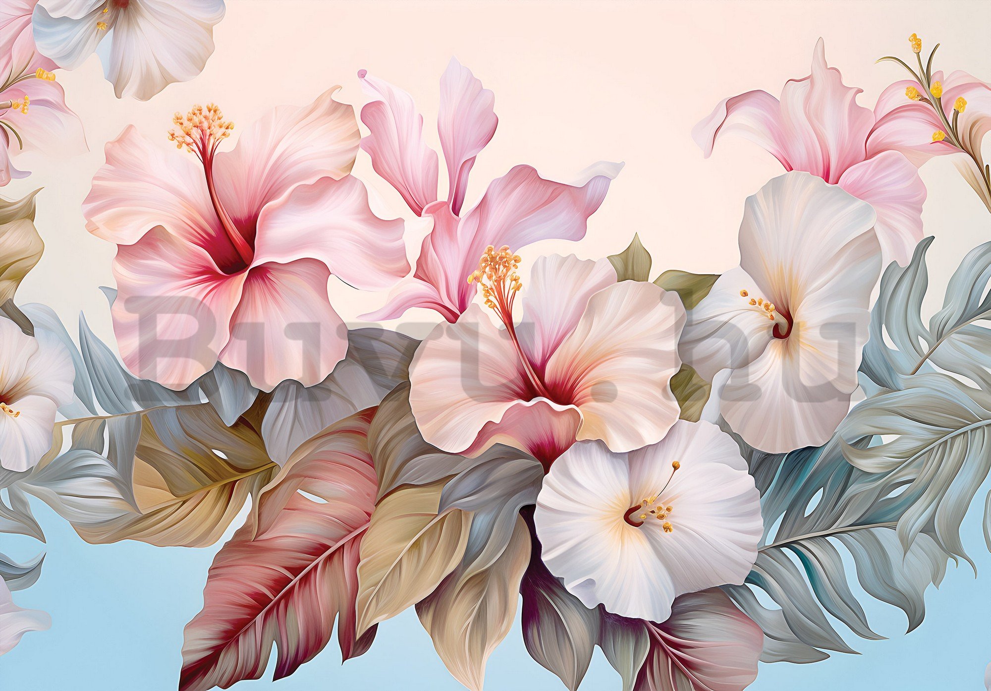 Vlies fotótapéta: Nature flowers hibiscus painting - 254x184 cm