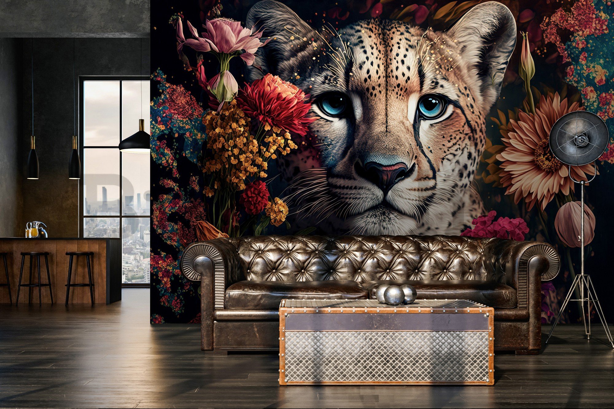 Vlies fotótapéta: Nature flowers cheetah colours - 254x184 cm