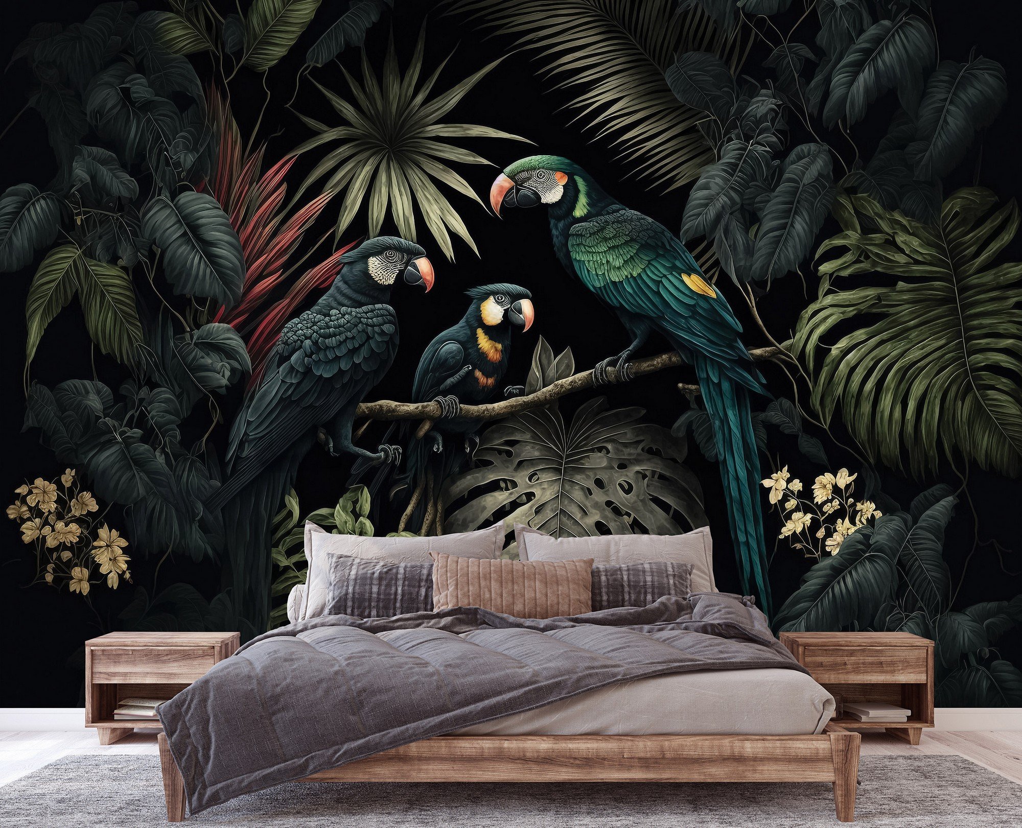 Vlies fotótapéta: Nature jungle parrots leaves - 416x290 cm