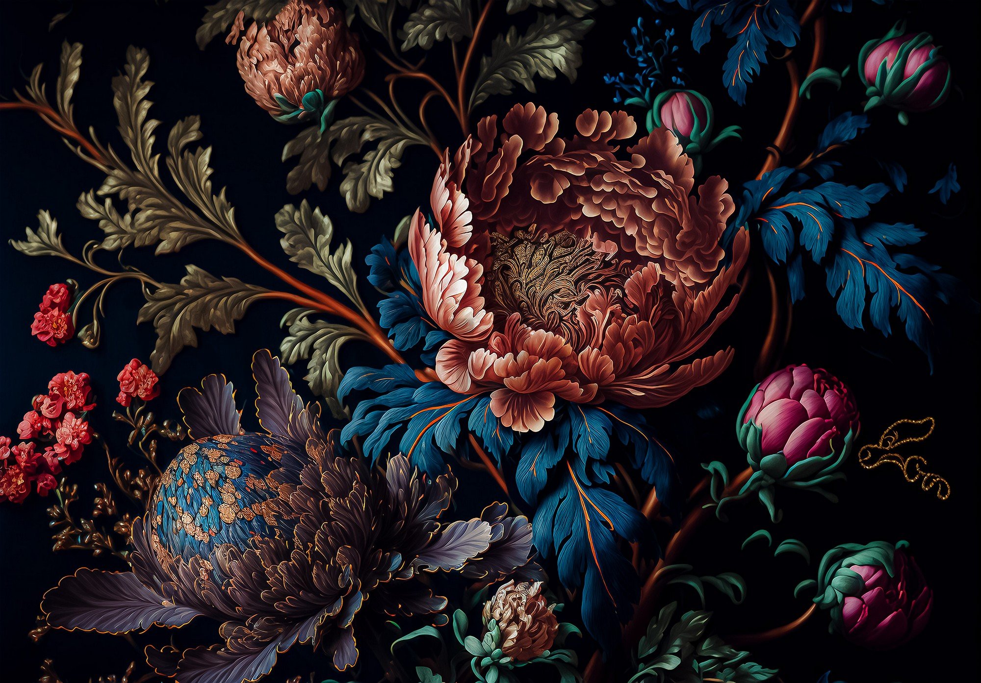 Vlies fotótapéta: Flowers peonies painting leaves - 416x290 cm