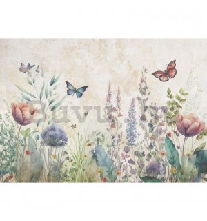 Vlies fotótapéta: Nature meadow flowers butterflies - 254x184 cm